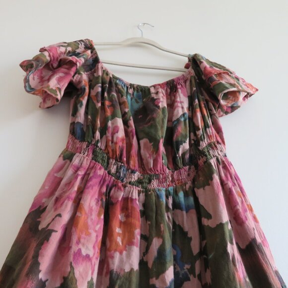WORLD MARKET Tiered Maxi Dress in Purple Green Floral Boho Summer - Size L/XL - Picture 10 of 15
